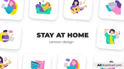 Stay at home - Cartoon Design Elements template preview
