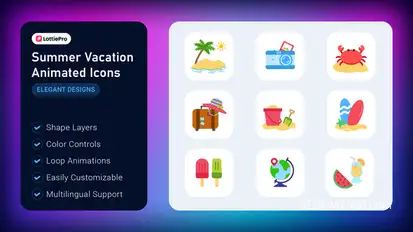 Summer Vacation Animated Icons Elements template preview