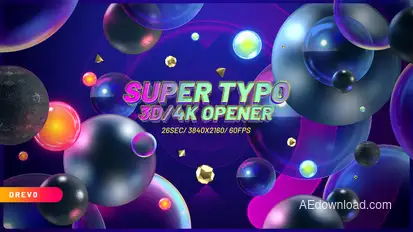 Super TYPO/ Abstract 3D Text/ Hero Comics/ TV Broadcast/ Intro Promo/ Light and Sphere Glass Bubbles Video Displays template preview