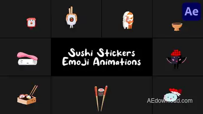 Sushi Stickers Emoji Animations for After Effects Elements template preview