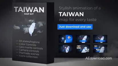 Taiwan Animated Map - Republic of China ROC Map Kit Video Displays template preview