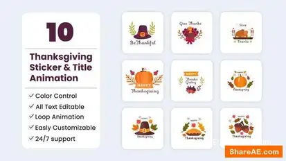 Videohive Thanksgiving Stickers and Title Titles template preview