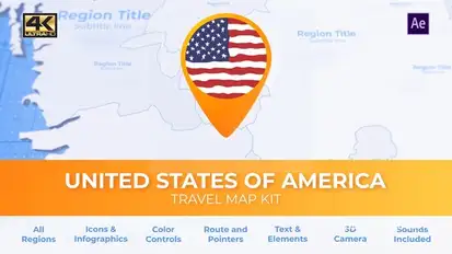 Travel Map USA - United States of America Video Displays template preview