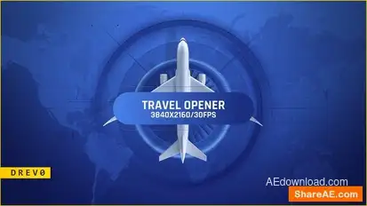 Travel Opener/ Airplane to Air/ Ticket/ Clouds/ Blue Sky/ Baggage/ Online App/ Earth Map/ World Asia Openers template preview