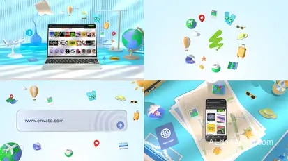 Travel Website and 3D Logo Product Promo template preview