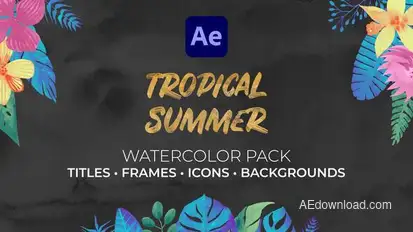 Tropical Summer. Watercolor Pack Titles template preview