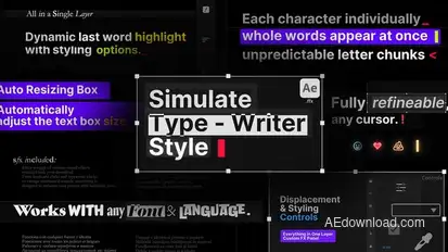 Typewriter Text Effect: Text Box, Word Highlight, Custom Cursor, With FX Panel on a Single Layer Titles template preview
