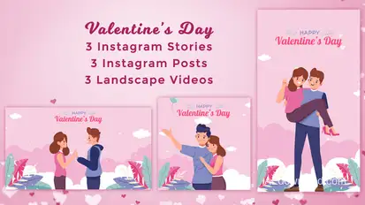 Valentine's Day Romantic Couples Instagram Stories & Posts - Cartoon Animation pack Video Displays template preview