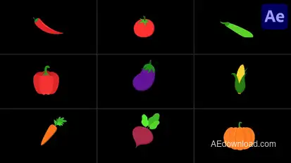 Vegetable Looped Icons And Fresh Food Set for After Effects Elements template preview