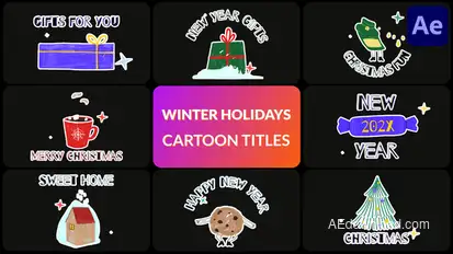 Winter Holidays Cartoon Titles | After Effects Titles template preview