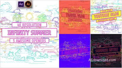 Youtube/ Infinity Summer Openers/ Social Media/ Line Icons/ Cartoon/ Music Dance Party/ IGTV/ Event Titles template preview