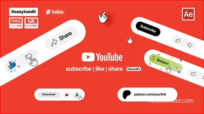 YouTube Subscribe Like Share Buttons Elements template preview
