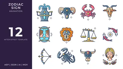Zodiac Sign Animated Icons | After Effects Elements template preview