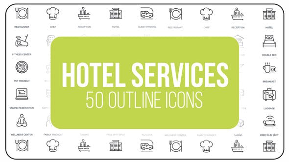 Hotel Services - 50 Thin Line Icons