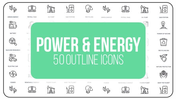 Power And Energy - 50 Thin Line Icons