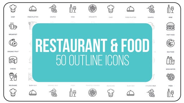 Restaurant and Sport - 50 Thin Line Icons