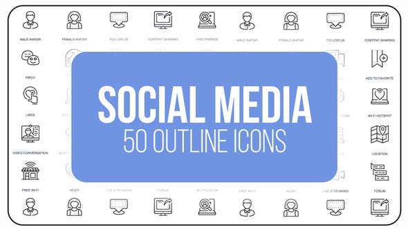 Social Media - 50 Thin Line Icons