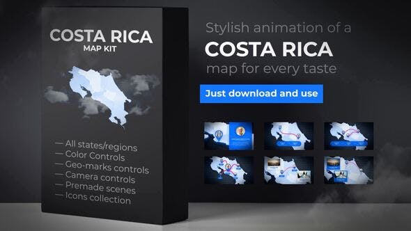 Costa Rica Animated Map - Republic of Costa Rica Map Kit