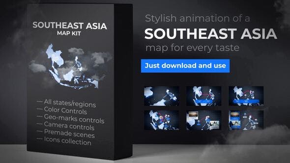 Southeast Asia Animated Map - Southeastern Asia Map Kit