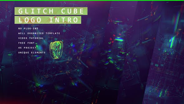 Glitch Cube Logo 4k Intro/ Youtube Blog/ Digital Distortion/ Error and Bad Signal/ Glass Aberration